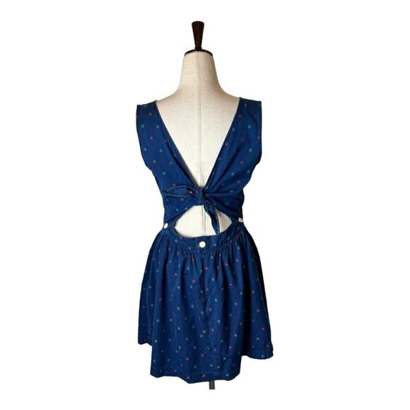 Maison Kitsune Dress Women 8 Blue Floral Cotton‎ Button Detail Tie Back Mini - Picture 2 of 12